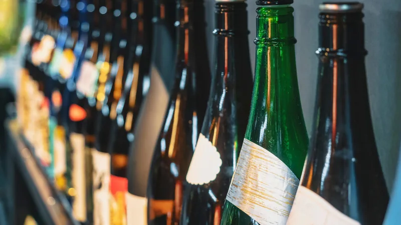 Sake bottles on a shelf